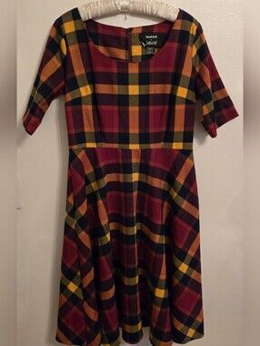 Modcloth X Collectif Plaid Retro 50s Fit And Flare Midi Dress Size 10 Runs Large